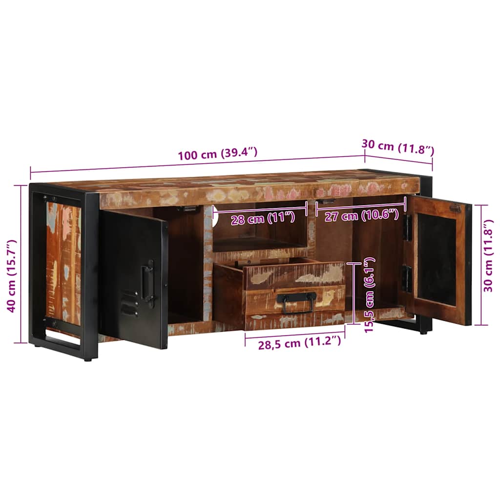 ντουλάπι τηλεόρασης vidaXL 100x30x40 cm από μασίφ ξύλο αναγεννημένο