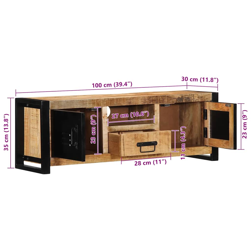 ντουλάπι τηλεόρασης vidaXL 100x30x35 cm Στερεό ακατέργαστο ξύλο Mango