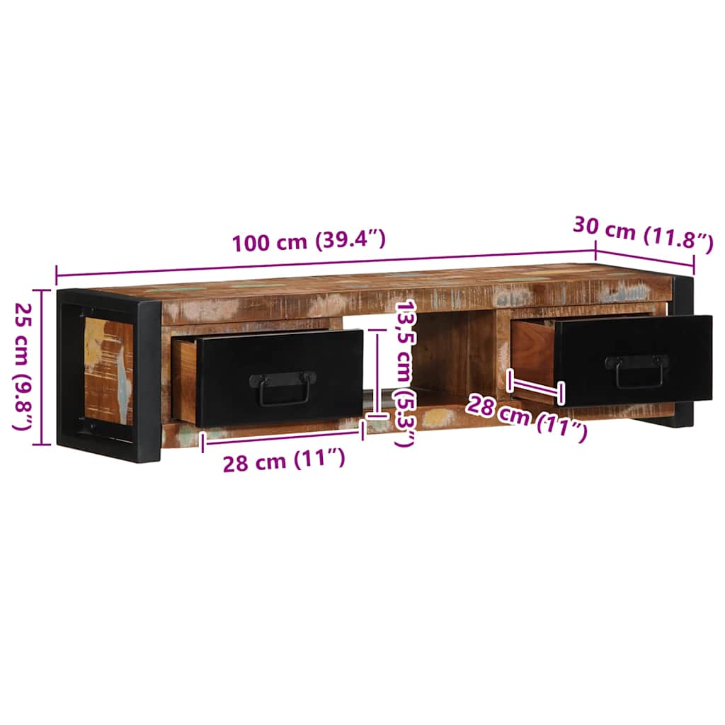 ντουλάπι τηλεόρασης vidaXL 100x30x25 cm από μασίφ ξύλο αναγεννημένο