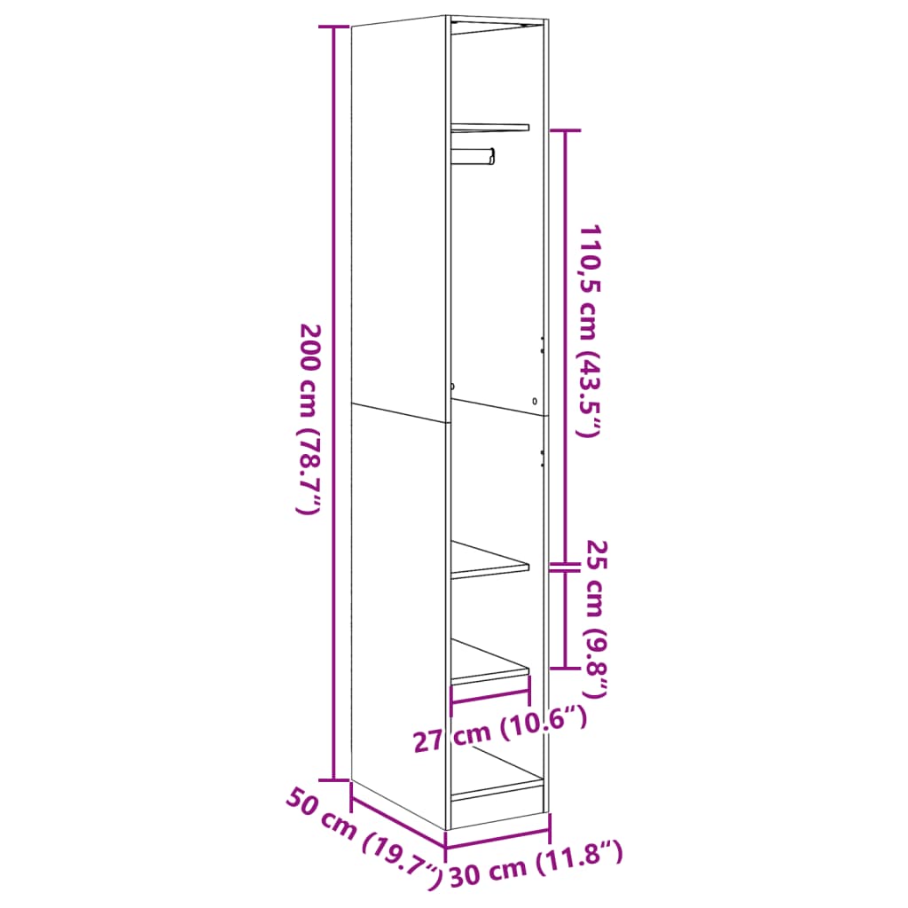 vidaXL Ντουλάπα Γκρι Σκυρ. 30x50x200 εκ. από Επεξεργασμένο Ξύλο