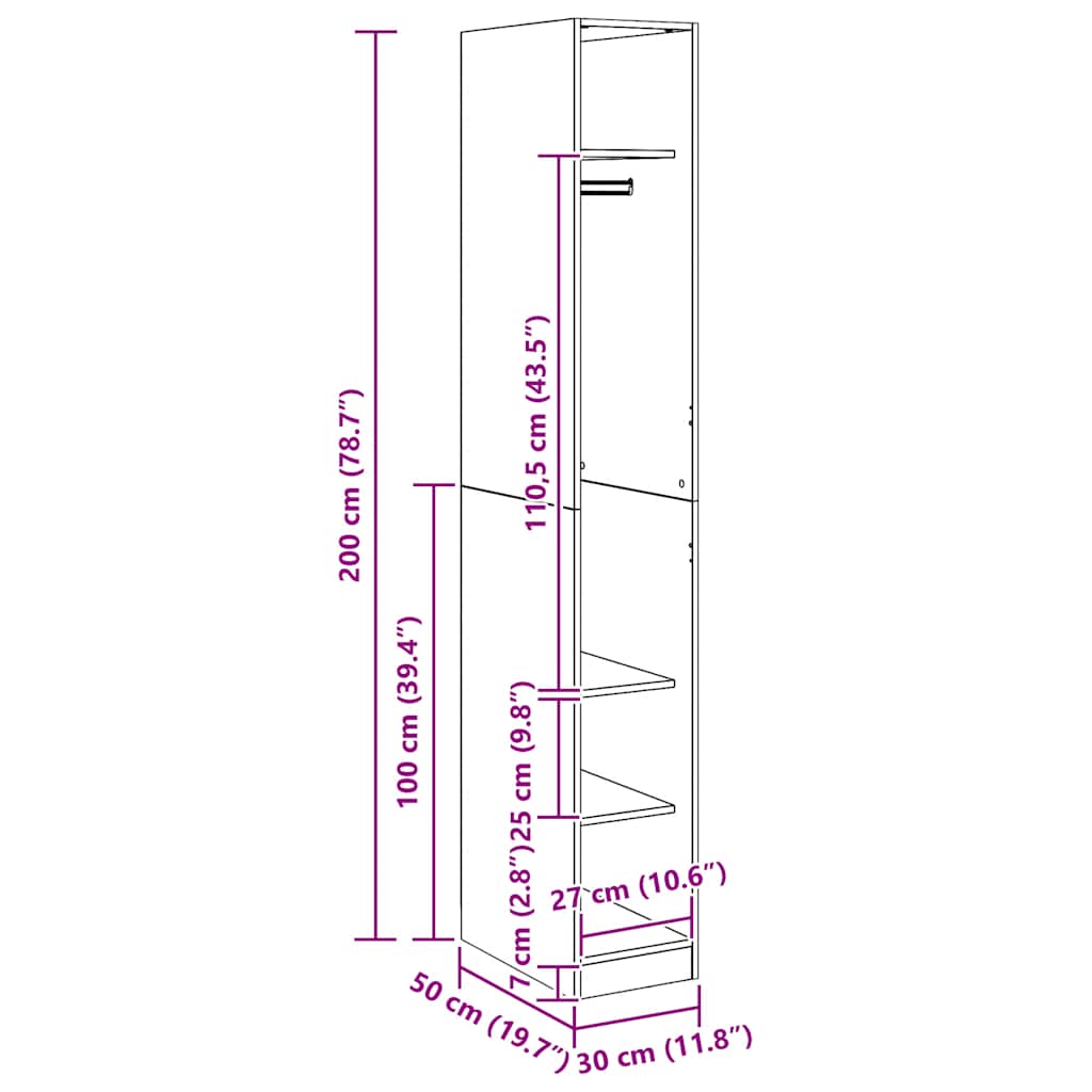 vidaXL Ντουλάπα Αρτισιανή Δρυς 30x50x200εκ από Επεξεργασμένο Ξύλο