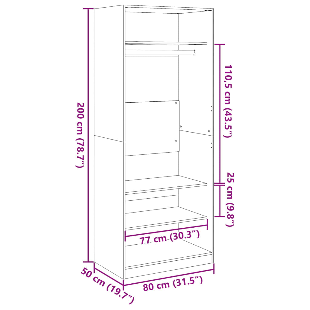 vidaXL Ντουλάπα Λευκή 80 x 50 x 200 εκ. από Επεξεργασμένο Ξύλο