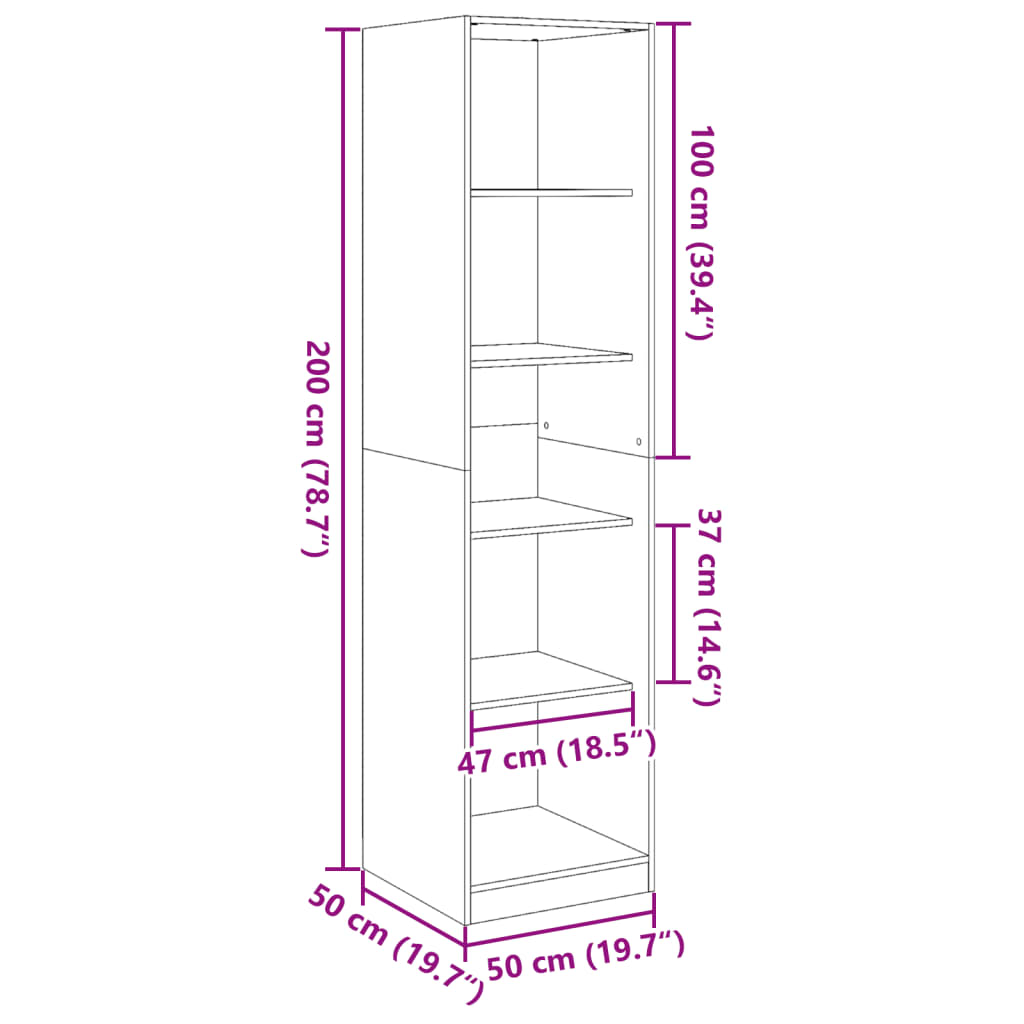 vidaXL Ντουλάπα Χρώμα Καπνιστή Δρυς 50 x 50 x 200 εκ. από Επεξ. Ξύλο