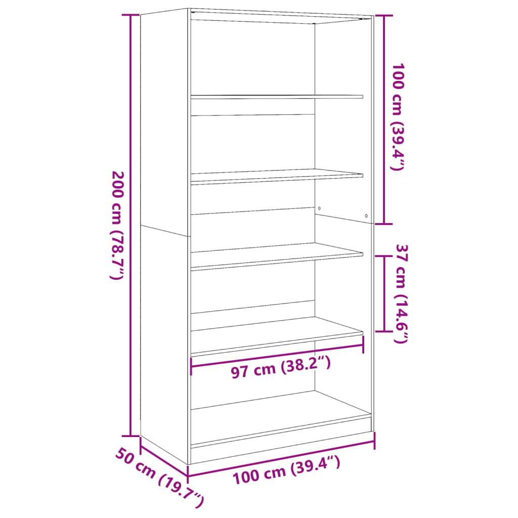vidaXL Ντουλάπα Γκρι Sonoma 100 x 50 x 200 εκ. από Επεξεργασμένο Ξύλο