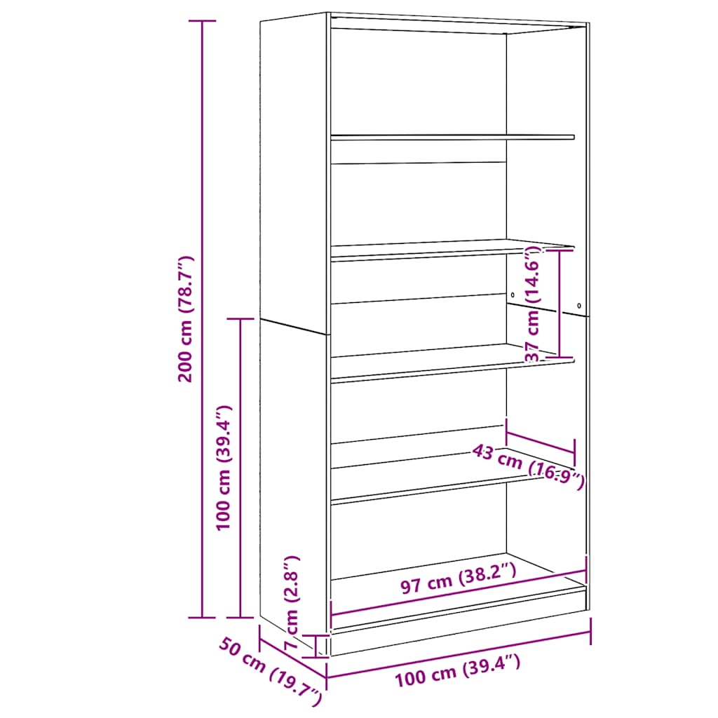 vidaXL Ντουλάπα Αρτισιανή Δρυς 100x50x200 εκ Επεξεργασμένο Ξύλο