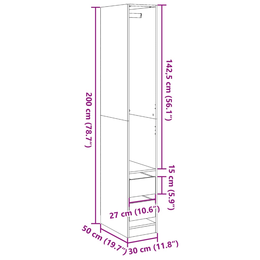 vidaXL Ντουλάπα Γκρι Σκυρ. 30x50x200 εκ. από Επεξεργασμένο Ξύλο