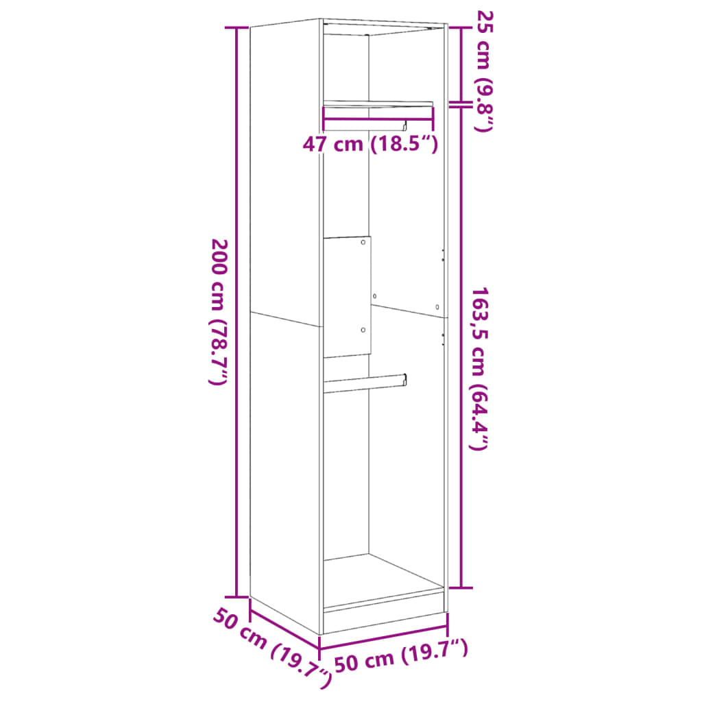 vidaXL Ντουλάπα Γκρι του Σκυροδέματος 50x50x200 εκ. Επεξεργασμένο Ξύλο