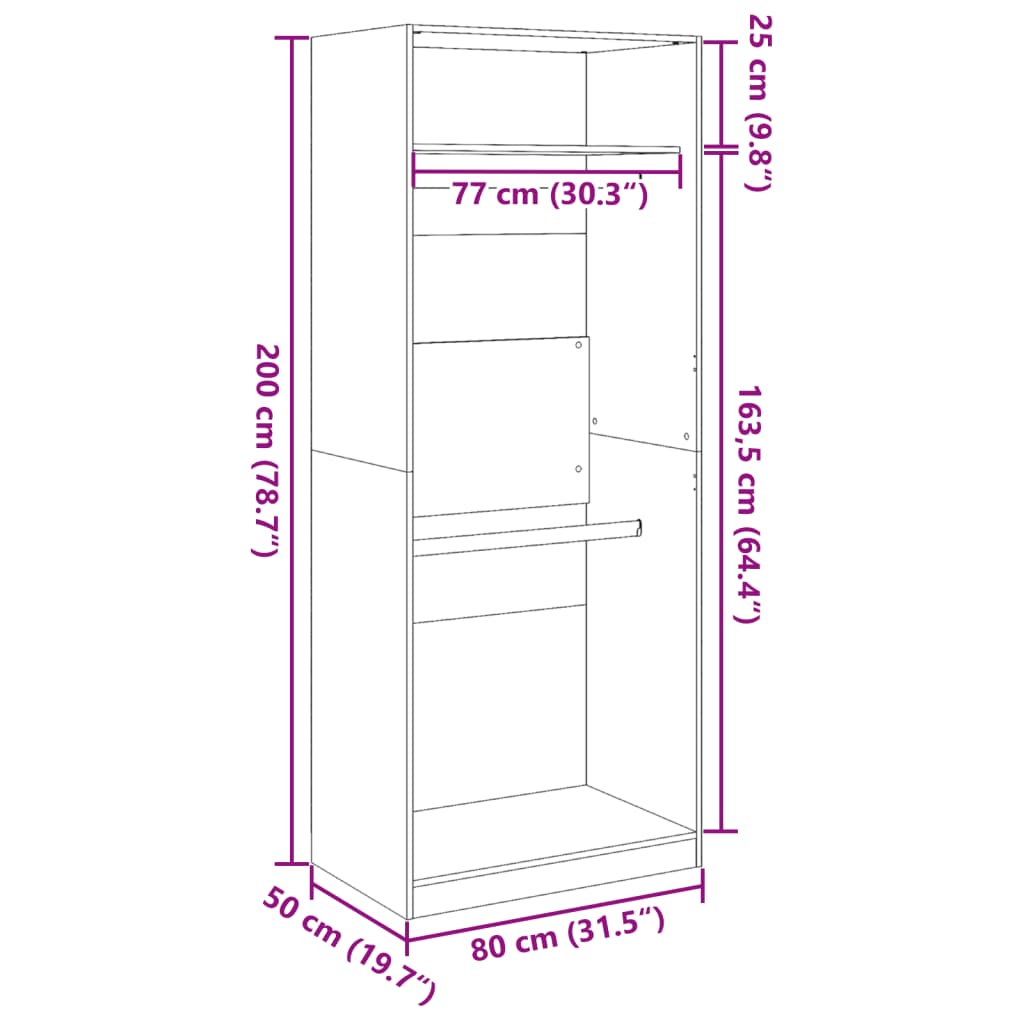 vidaXL Ντουλάπα Γκρι του Σκυροδέματος 80x50x200 εκ. Επεξεργασμένο Ξύλο