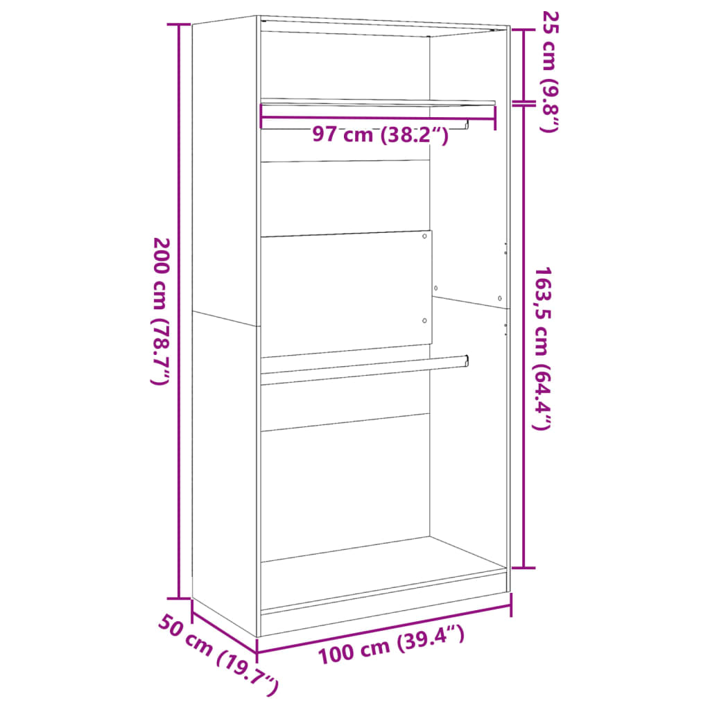 vidaXL Ντουλάπα Λευκή 100x50x200 εκ. από Επεξεργασμένο Ξύλο