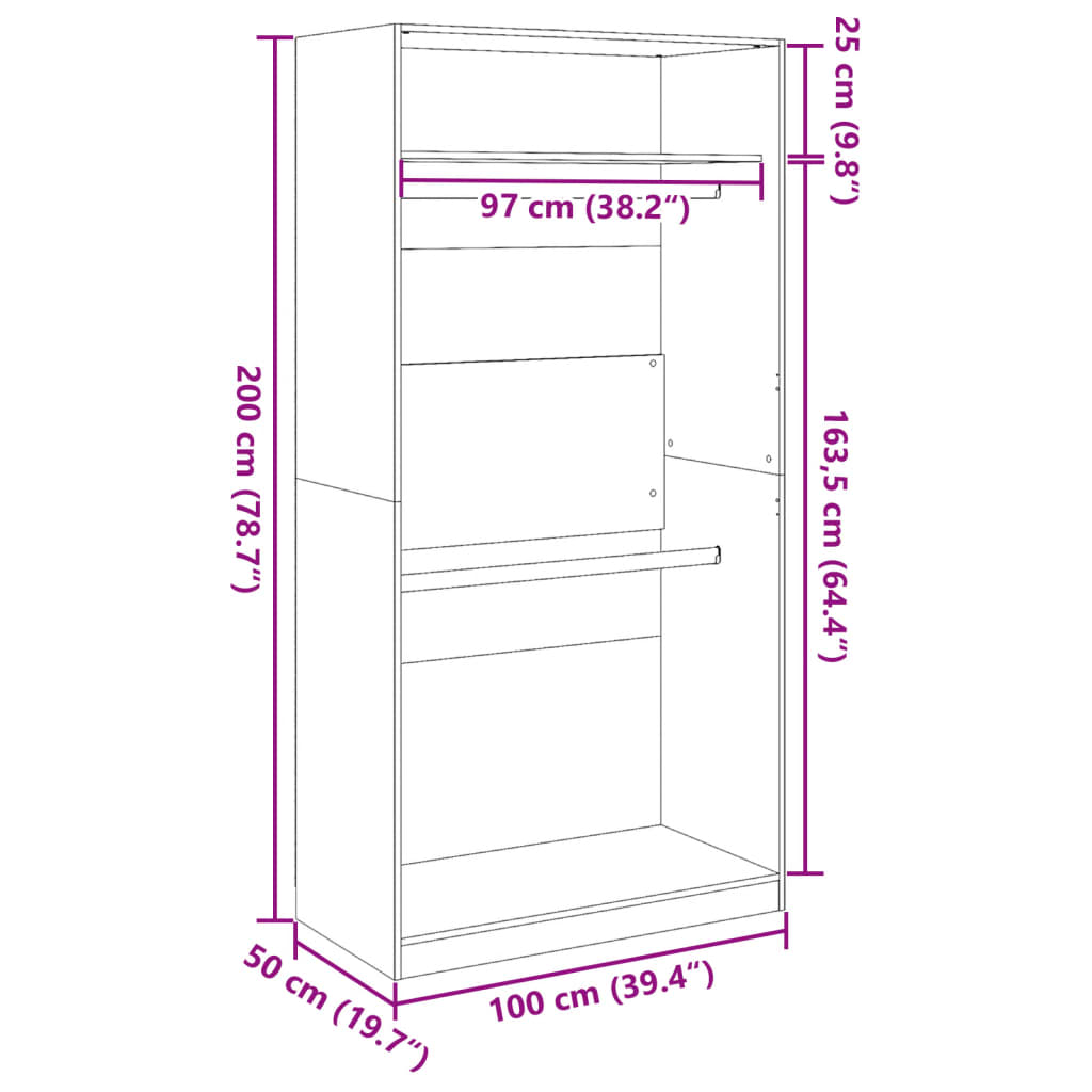 vidaXL Ντουλάπα Γκρι Sonoma 100 x 50 x 200 εκ. από Επεξεργασμένο Ξύλο