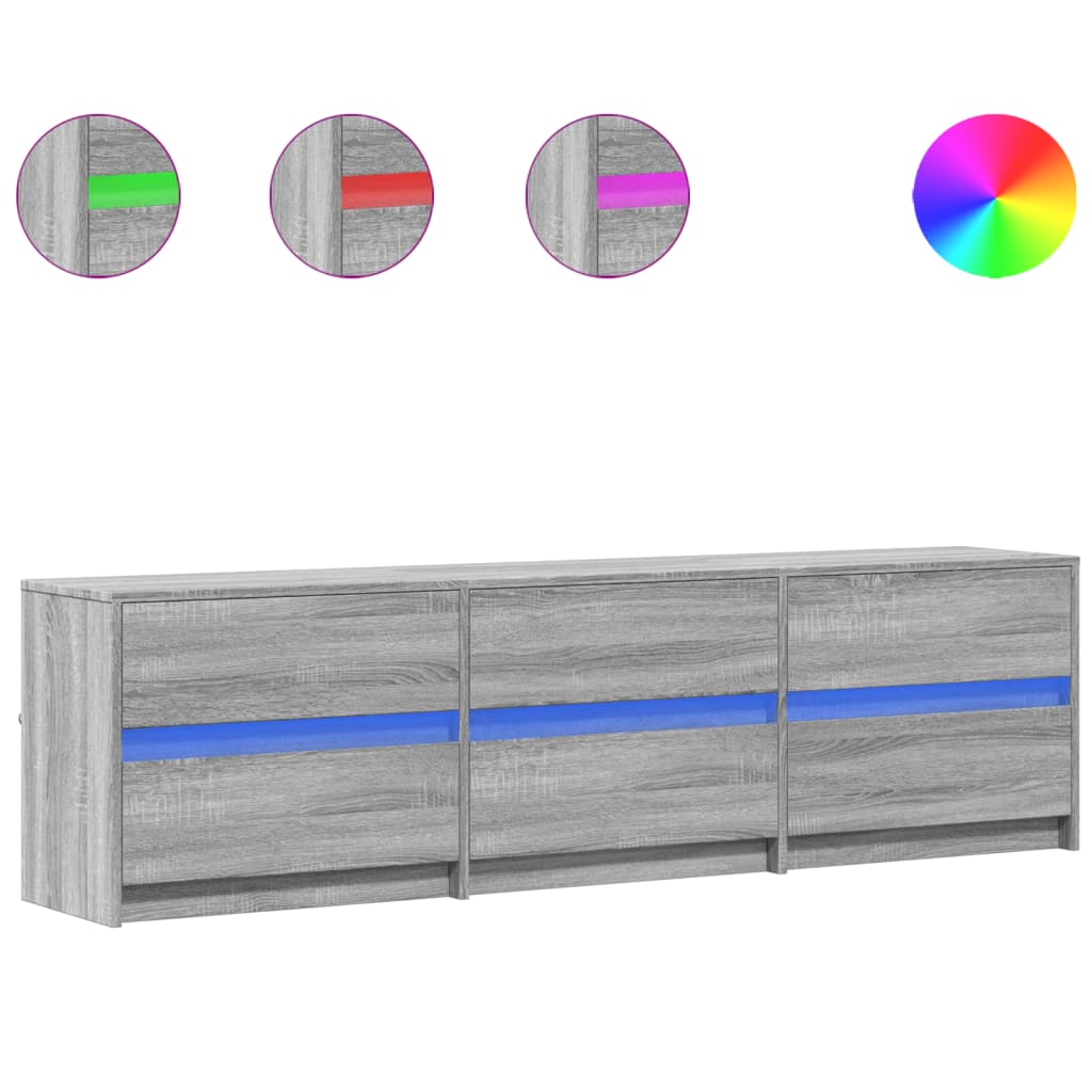 vidaXL Έπιπλο Τηλεόρασης με LED Γκρι Sonoma 180x34x50 εκ. Επεξ. Ξύλο