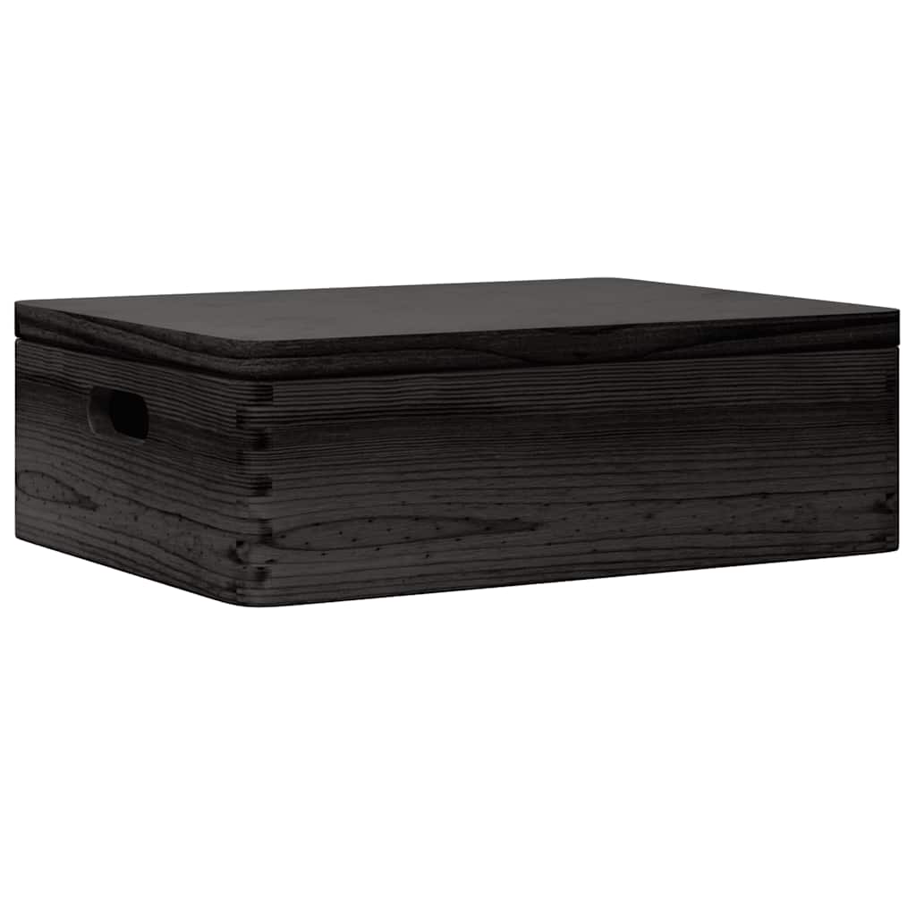 vidaXL Ξύλινο κουτί με καπάκι και λαβές Μαύρο 40x30x13cm