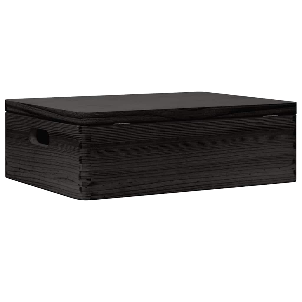 vidaXL Ξύλινο κουτί με καπάκι και λαβές Μαύρο 40x30x13cm