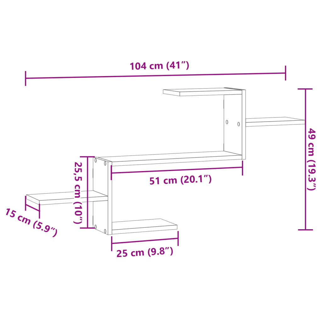 vidaXL Ράφι Τοίχου Μαύρη 104x15x49 εκ. από Επεξεργασμένο Ξύλο