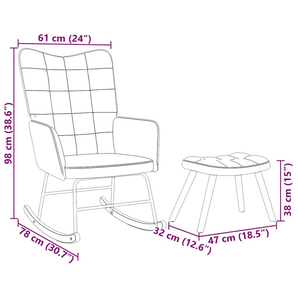 vidaXL Κουνιστή Πολυθρόνα με Σκαμπό Μαύρο Βελούδο