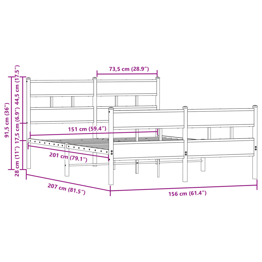 vidaXL Σκελετός Κρεβ. Χωρίς Στρώμα Καφέ Δρυς 150x200 εκ. Μεταλλικό