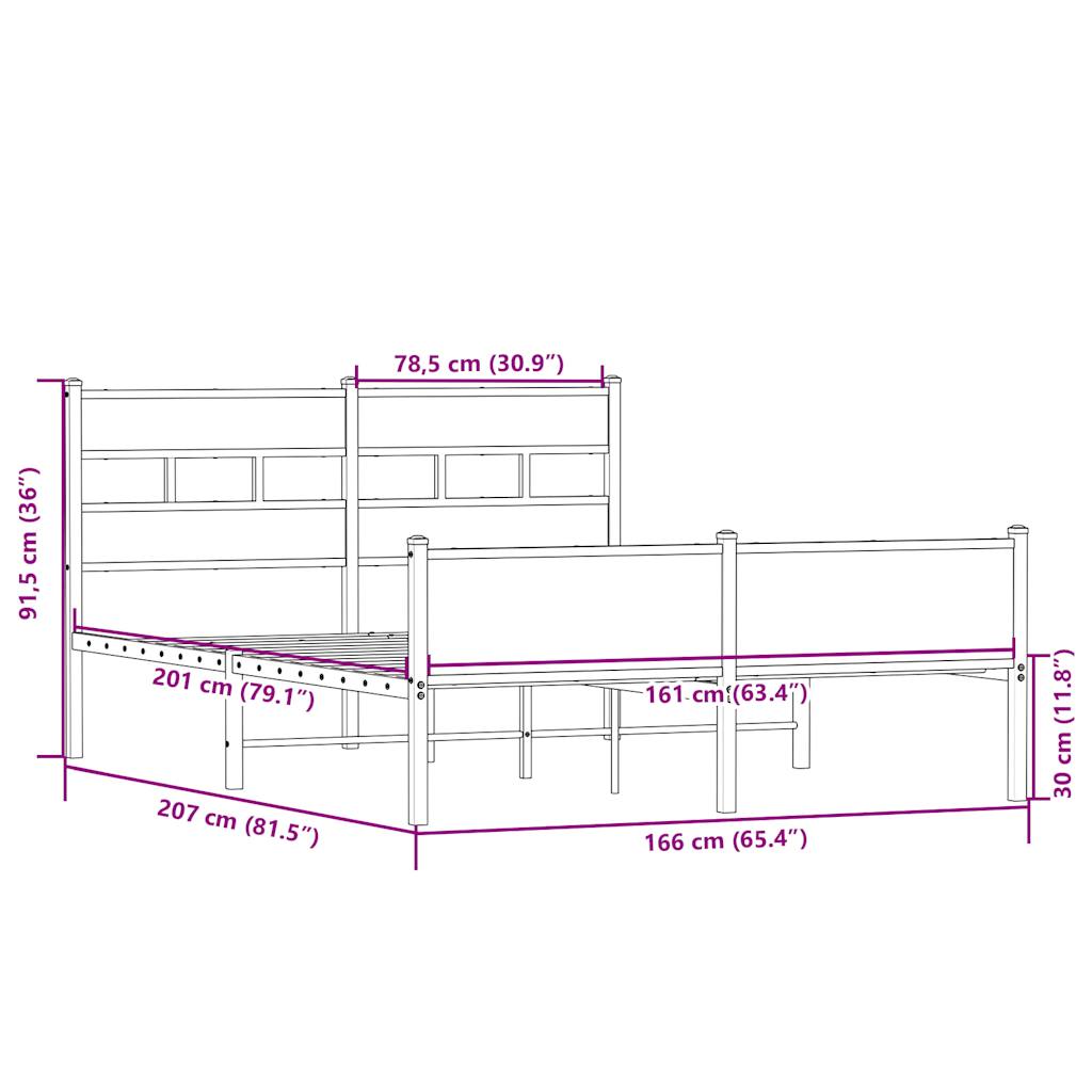 vidaXL Σκελετός Κρεβ. Χωρίς Στρώμα Sonoma Δρυς 160x200 εκ. Μεταλλικό