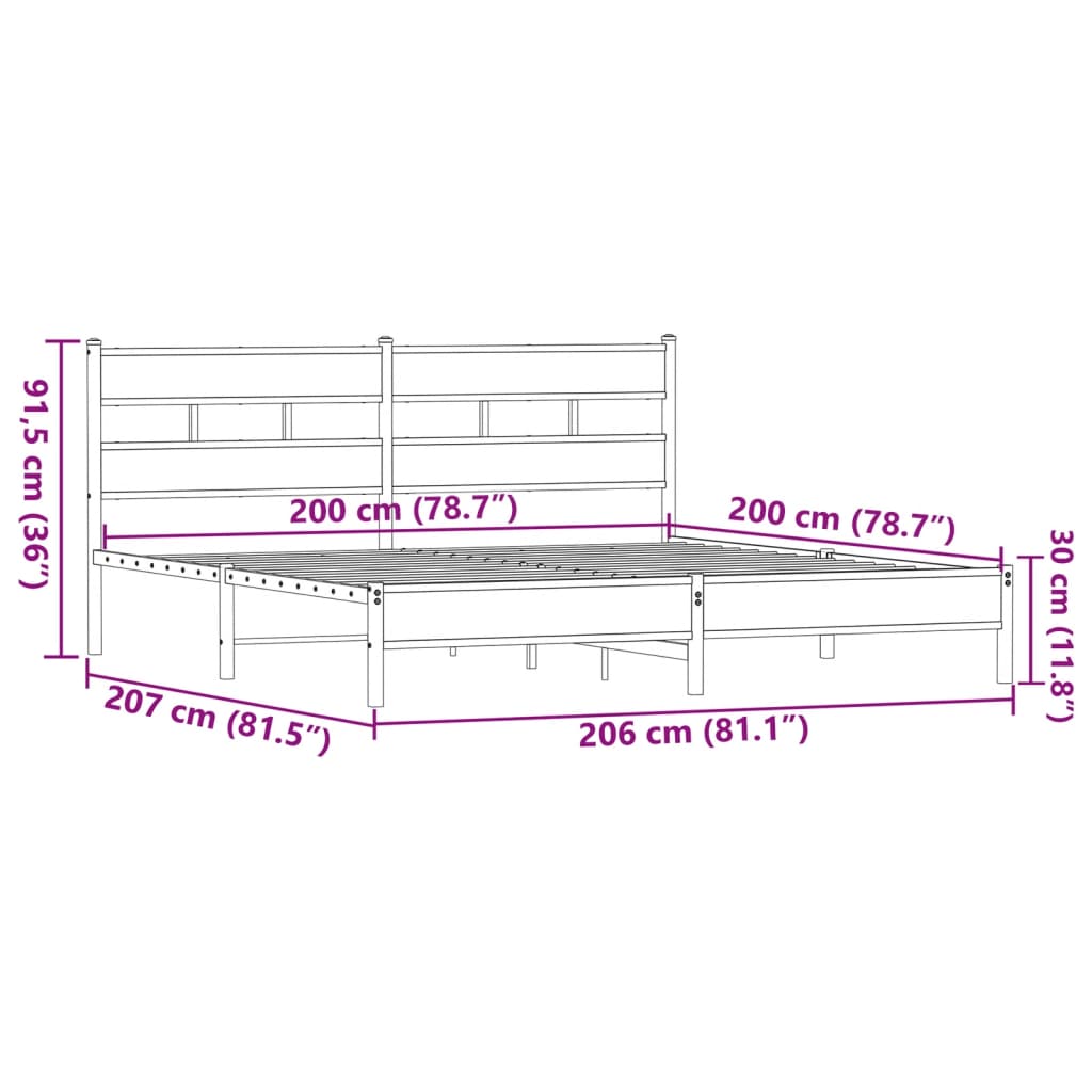 vidaXL Σκελετός Κρεβ. Χωρίς Στρώμα Καφέ Δρυς 200x200 εκ. Μεταλλικό