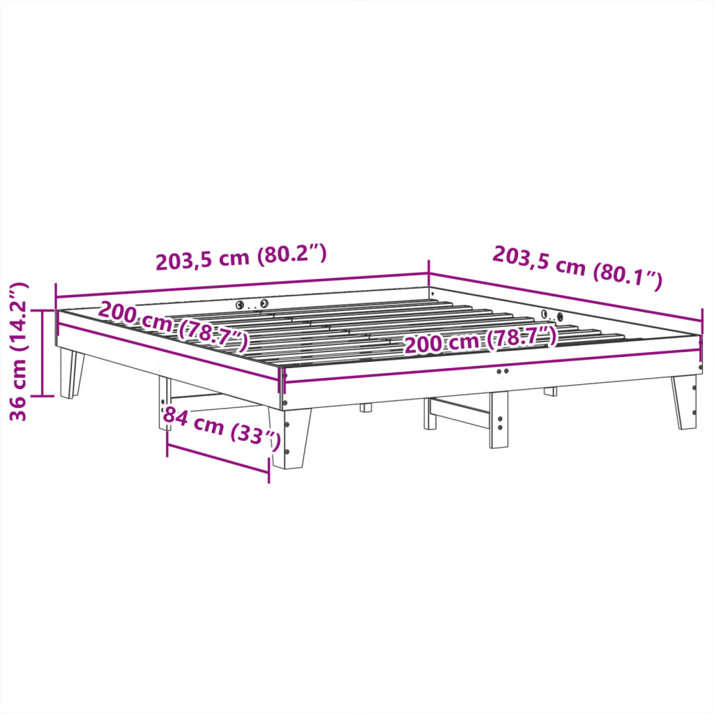 vidaXL Σκελετός Κρεβ. Χωρίς Στρώμα Καφέ Κεριού 200x200 εκ Μασίφ Πεύκο