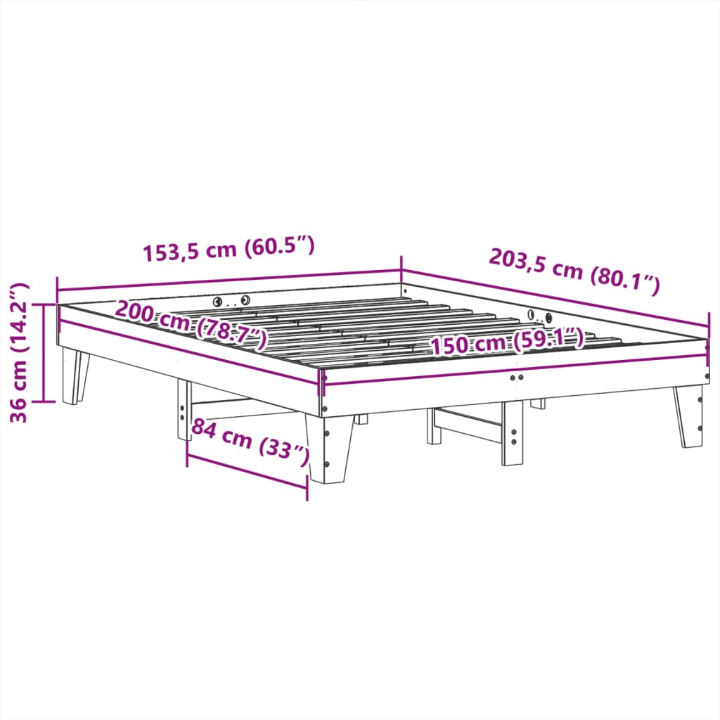 vidaXL Σκελετός Κρεβ. Χωρίς Στρώμα Καφέ Κεριού 150x200 εκ Μασίφ Πεύκο