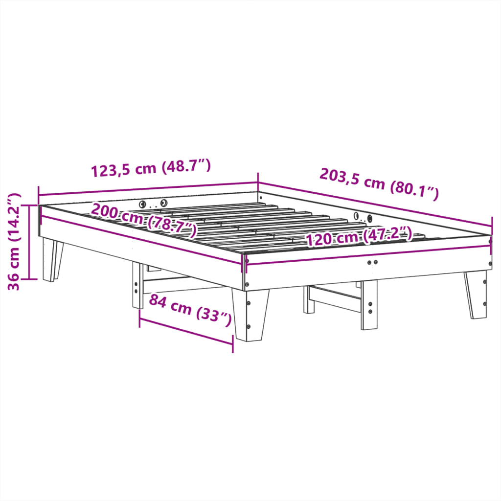 vidaXL Σκελετός Κρεβ. Χωρίς Στρώμα Λευκό 120x200 εκ Μασίφ Πεύκο
