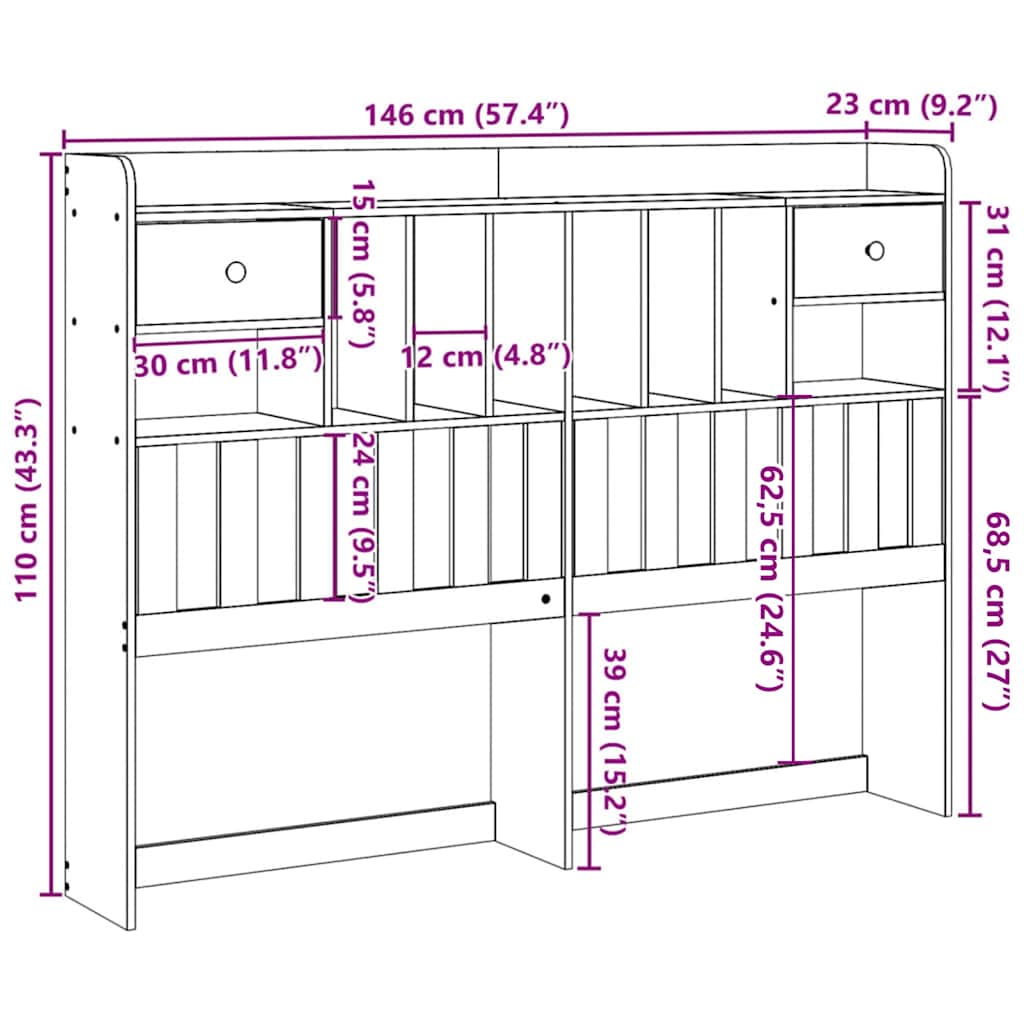 vidaXL Κεφαλάρι με Αποθ. Χώρο Καφέ Κεριού 140 εκ από Μασίφ Ξύλο Πεύκου