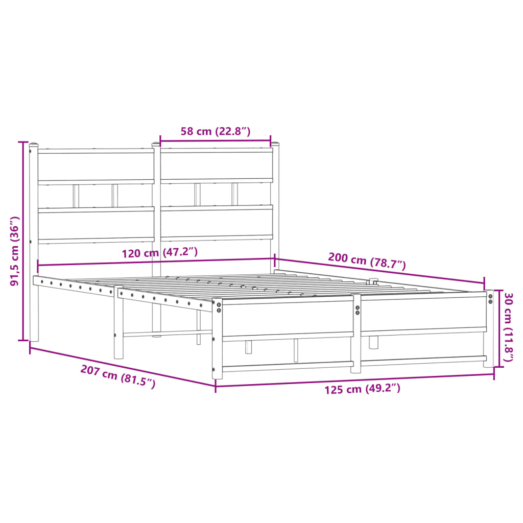 vidaXL Σκελετός Κρεβ. Χωρίς Στρώμα Sonoma Δρυς 120x200 εκ. Μεταλλικό