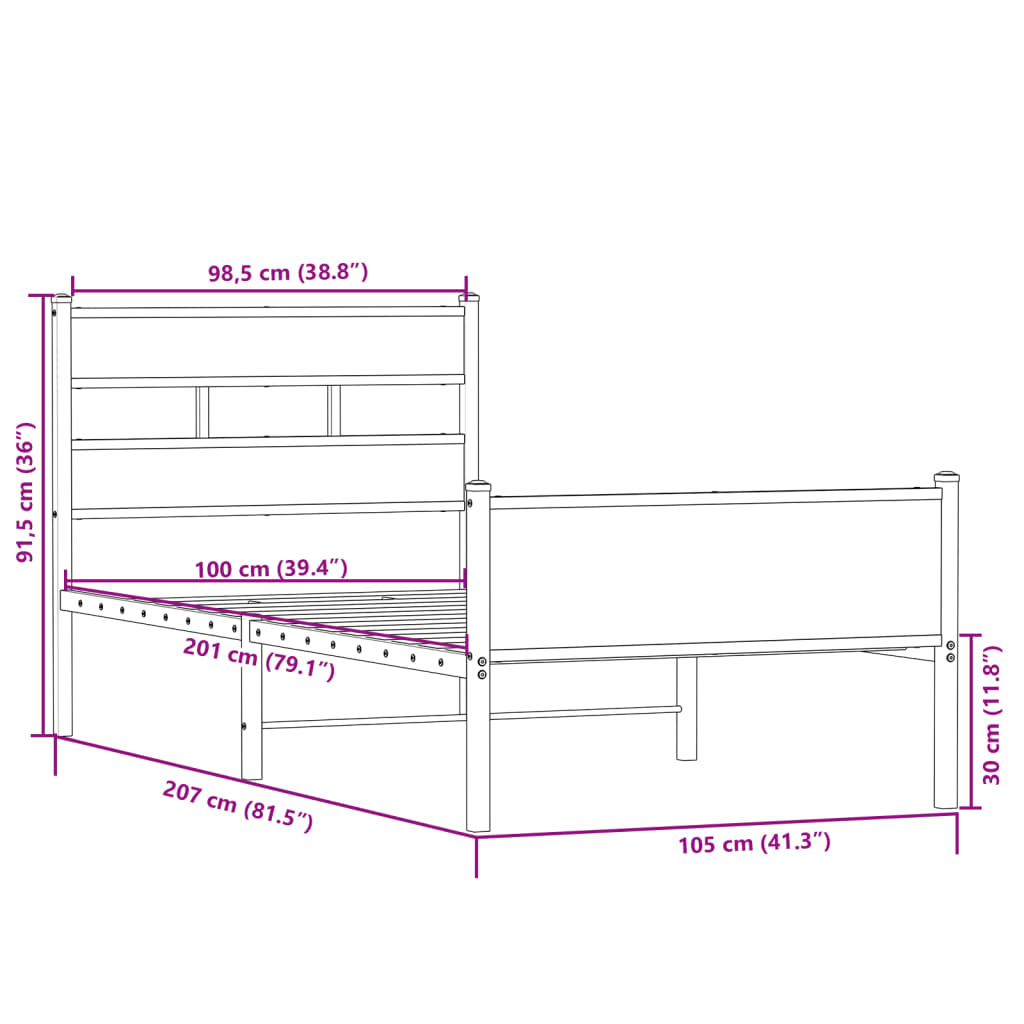 vidaXL Πλαίσιο Κρεβατιού Χωρ. Στρώμα Sonoma Δρυς 100x200εκ Επ. Ξύλο
