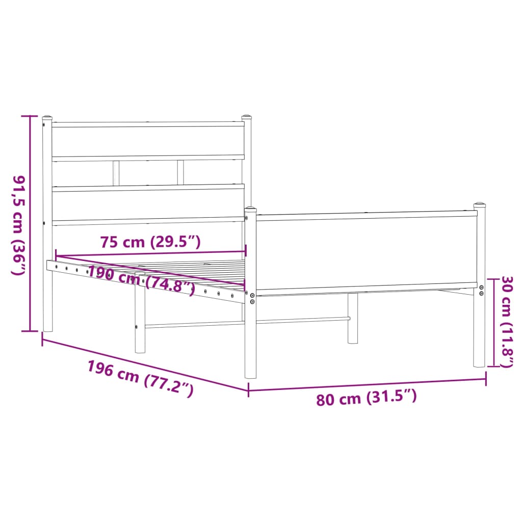 vidaXL Πλαίσιο Κρεβατιού Χωρ. Στρώμα Καφέ Δρυς 75x190εκ Επεξ. Ξύλο