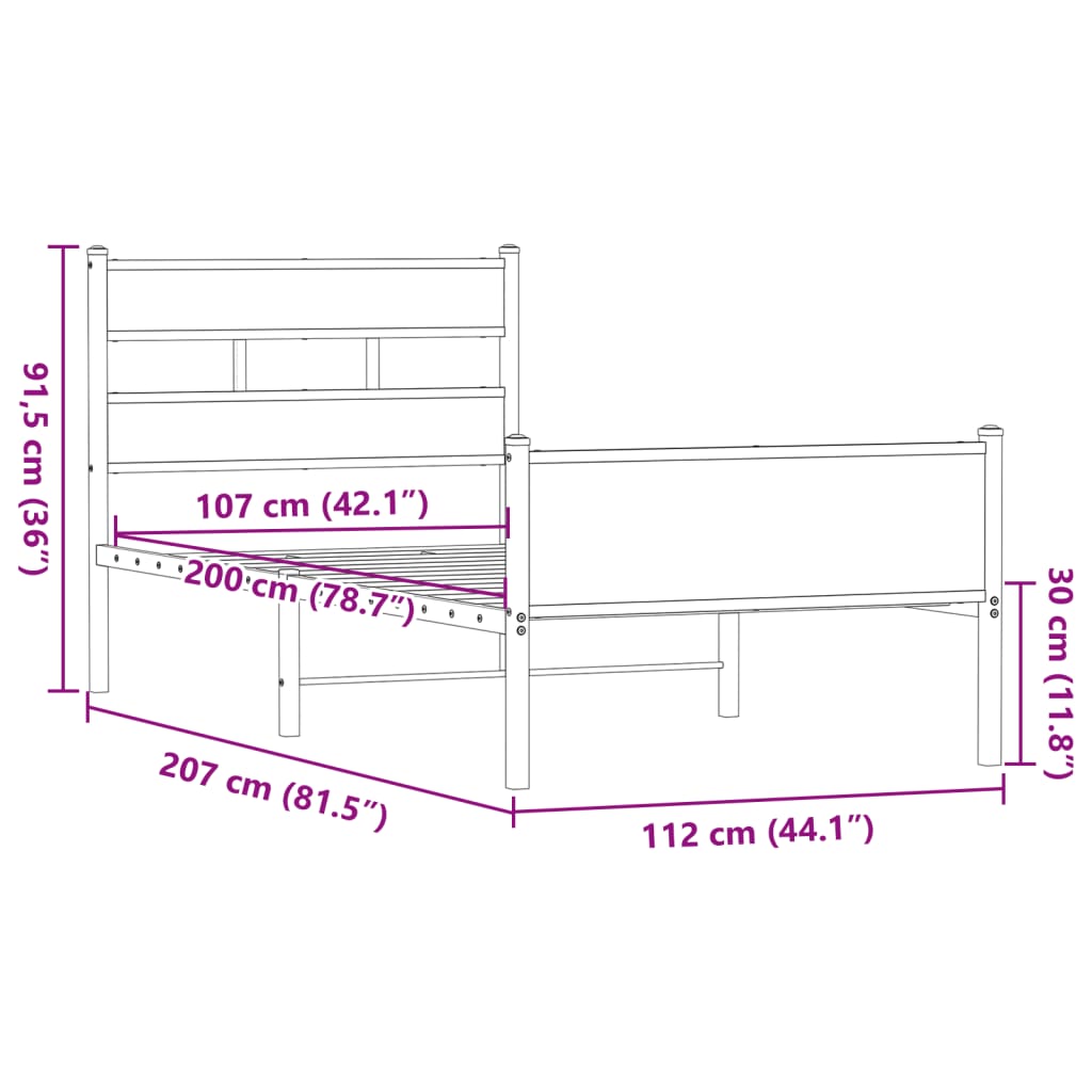 vidaXL Πλαίσιο Κρεβ. Χωρ. Στρώμα Καφέ Δρυς 107x203 εκ. Επεξ. Ξύλο