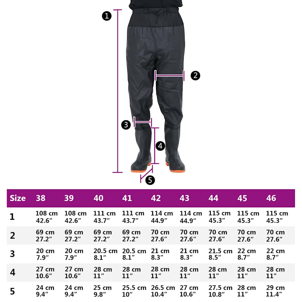 vidaXL Waist Waders με μπότες Μαύρο μέγεθος 38