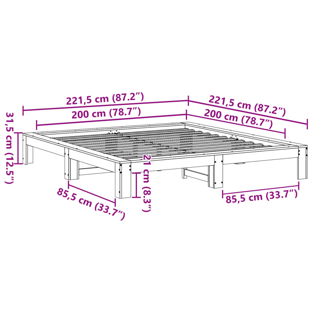 vidaXL Σκελετός Κρεβ. Χωρίς Στρώμα Καφέ Κεριού 200x200 εκ Μασίφ Πεύκο