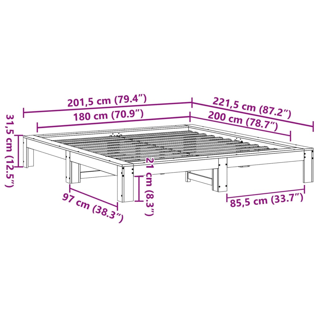 vidaXL Σκελετός Κρεβ. Χωρίς Στρώμα Λευκό 180x200 εκ Μασίφ Πεύκο