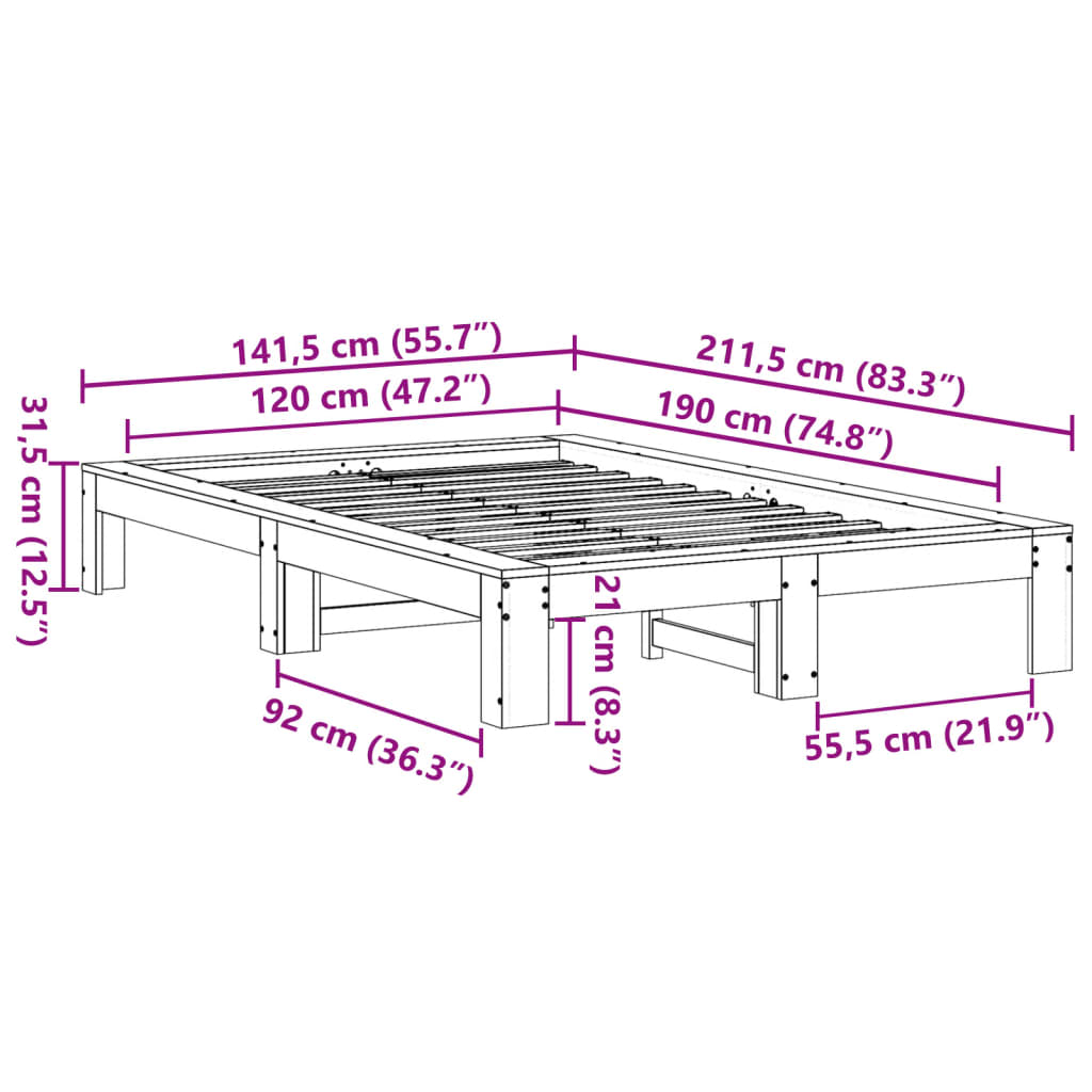vidaXL Σκελετός Κρεβ. Χωρίς Στρώμα Καφέ Κεριού 120x190 εκ Μασίφ Πεύκο