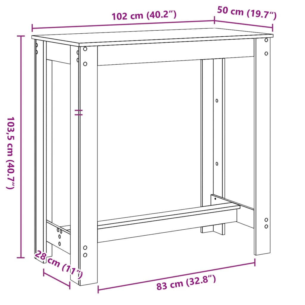 vidaXL Τραπέζι Μπαρ Γκρι Σκυροδέματος 102x50x103,5εκ. Επεξεργ. Ξύλο