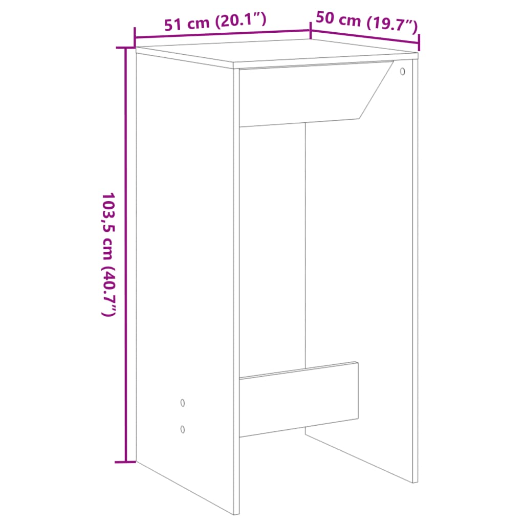 vidaXL Τραπέζι Μπαρ Αρτισιανή Δρυς 51x50x103,5 εκ. Επεξ. Ξύλο
