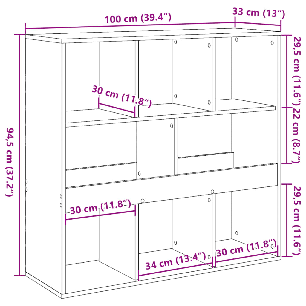 vidaXL Βιβλιοθήκη/Διαχωριστικό Χώρου Γκρι Sonoma 100x33x94,5 εκ.