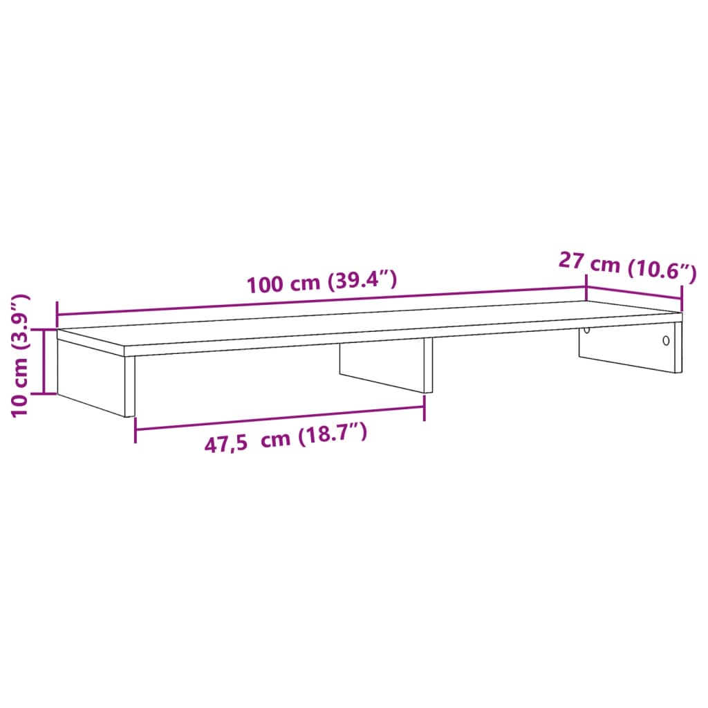 vidaXL Βάση Οθόνης Γκρι Sonoma 100x27x10 εκ. από Επεξεργασμένο Ξύλο