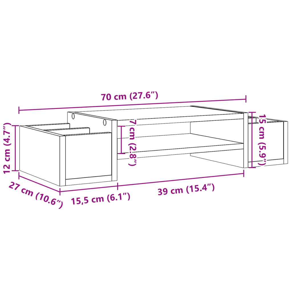 vidaXL Βάση Οθόνης με Αποθ. Sonoma Δρυς 70x27x15 εκ Επεξεργασμένο Ξύλο