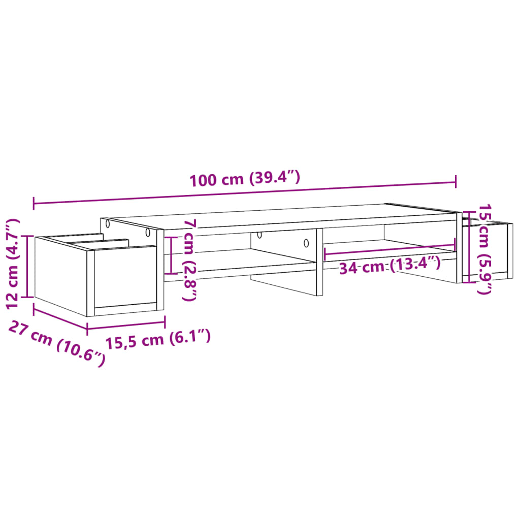 vidaXL Βάση Οθόνης με Αποθ. Γκρι Sonoma 100x27x15 εκ. Επεξεργ. Ξύλο
