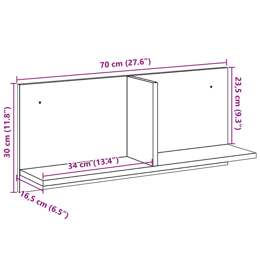 vidaXL Ντουλάπι Τοίχου Sonoma Δρυς 70x16,5x30 εκ. Επεξεργασμένο Ξύλο