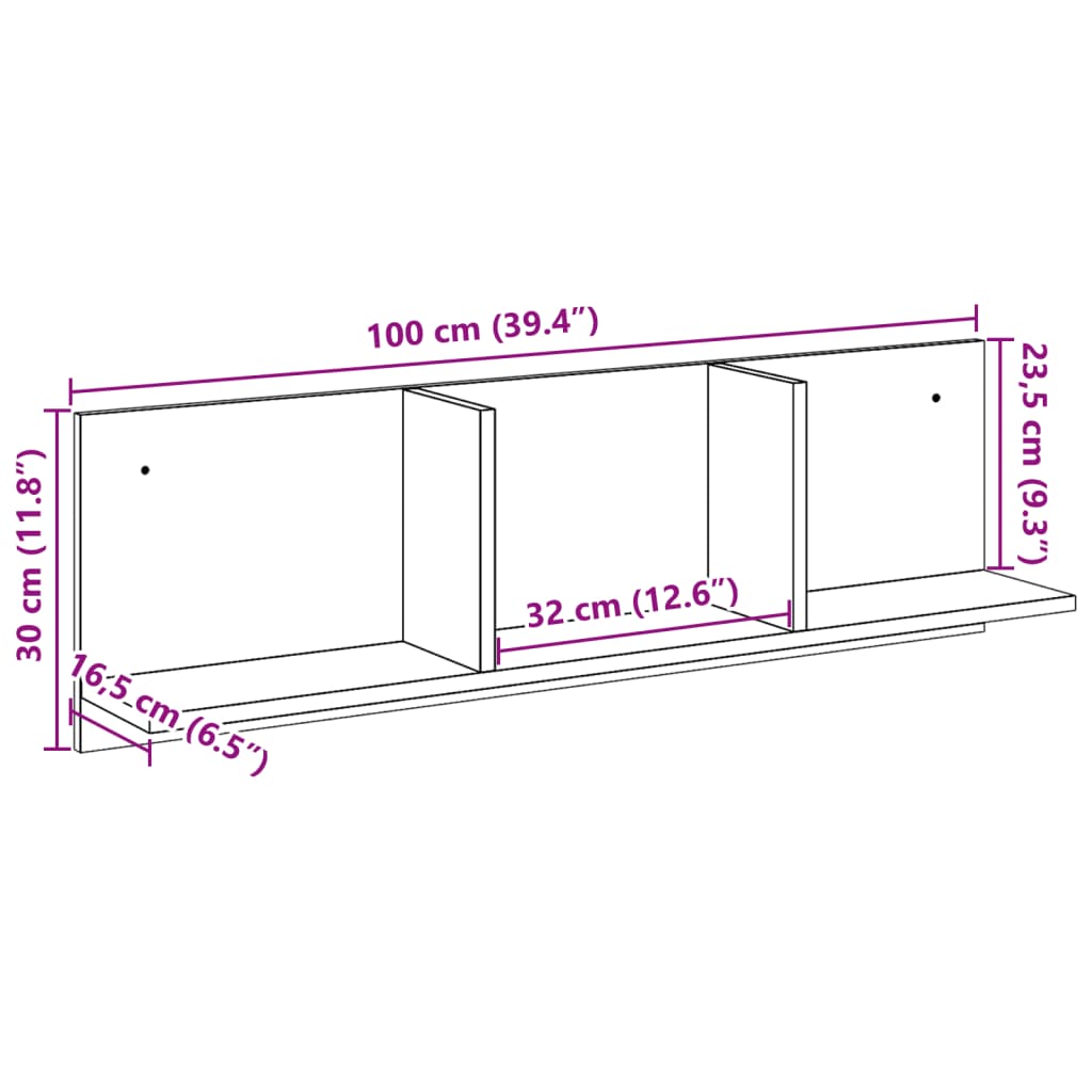 vidaXL Ντουλάπι Τοίχου Γκρι Sonoma 100x16,5x30 εκ. Επεξεργασμένο Ξύλο