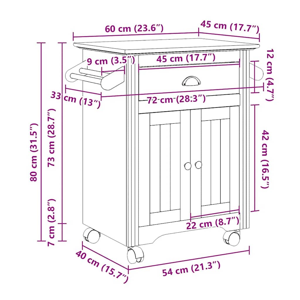 vidaXL Καροτσάκι κουζίνας BODO Λευκό και καφέ 72x45x80 cm