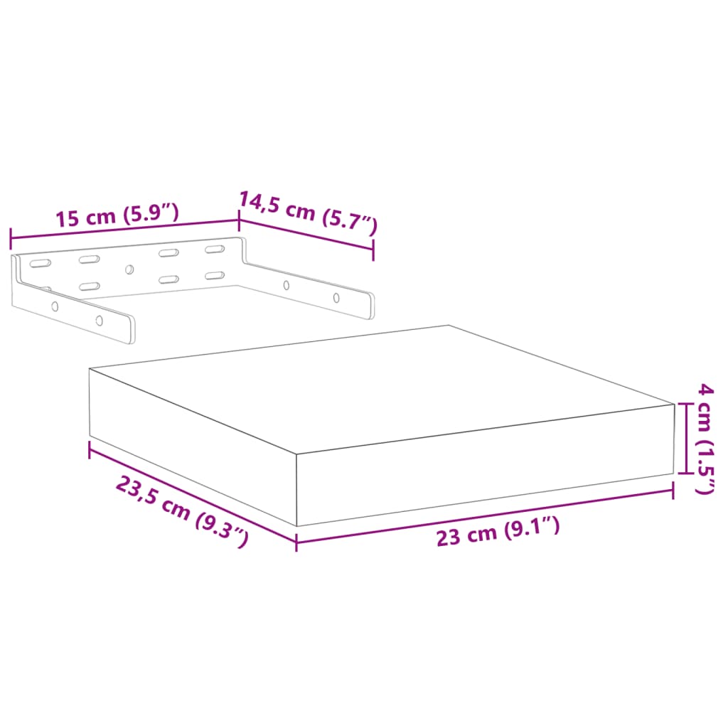 vidaXL Ράφια Τοίχου 2 τεμ. 23x23,5x4 εκ. Επεξεργασμένο Ξύλο