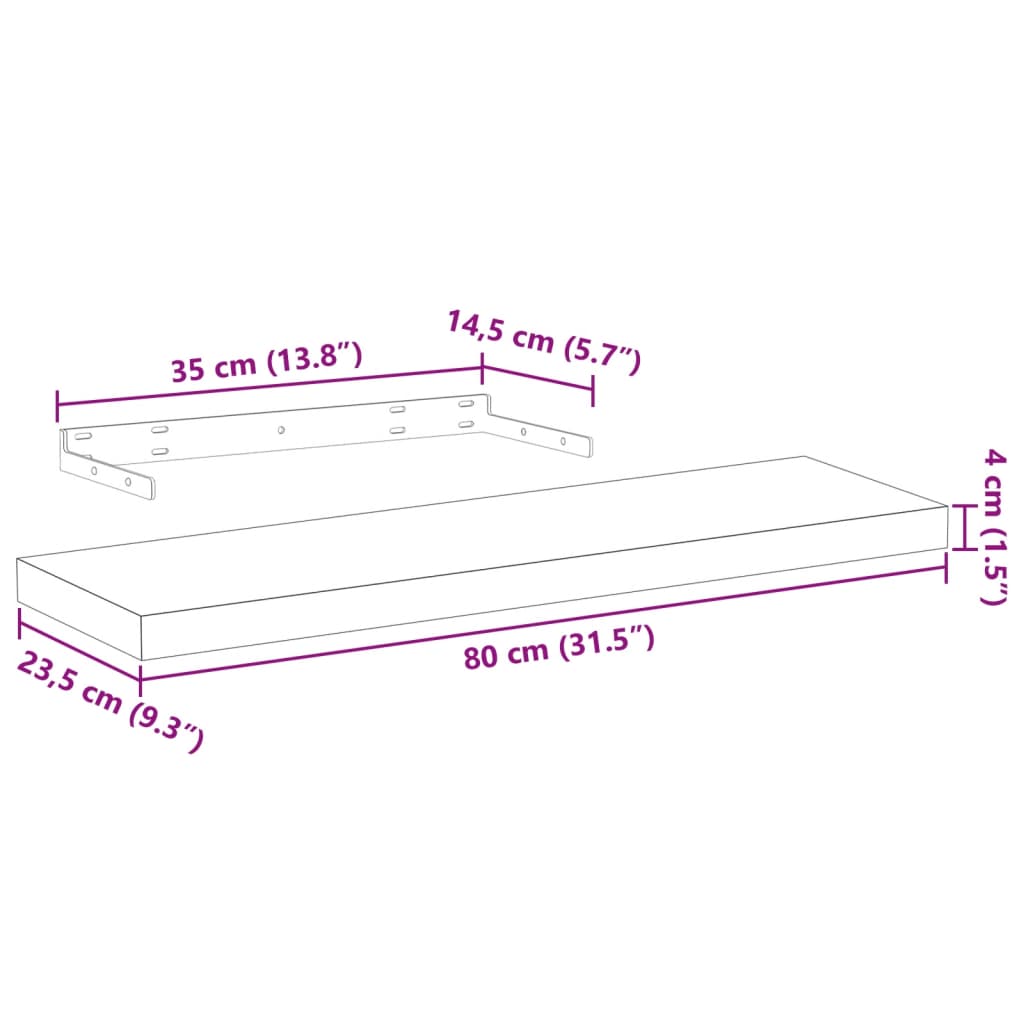 vidaXL Ράφι Τοίχου 80x23,5x4 εκ. Επεξεργασμένο Ξύλο