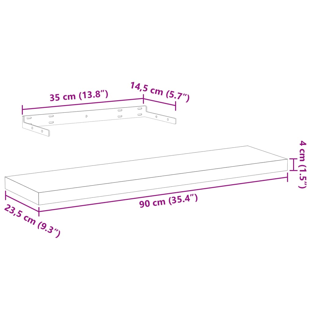 vidaXL Ράφια Τοίχου 4 τεμ. 90x23,5x4 εκ. Επεξεργασμένο Ξύλο