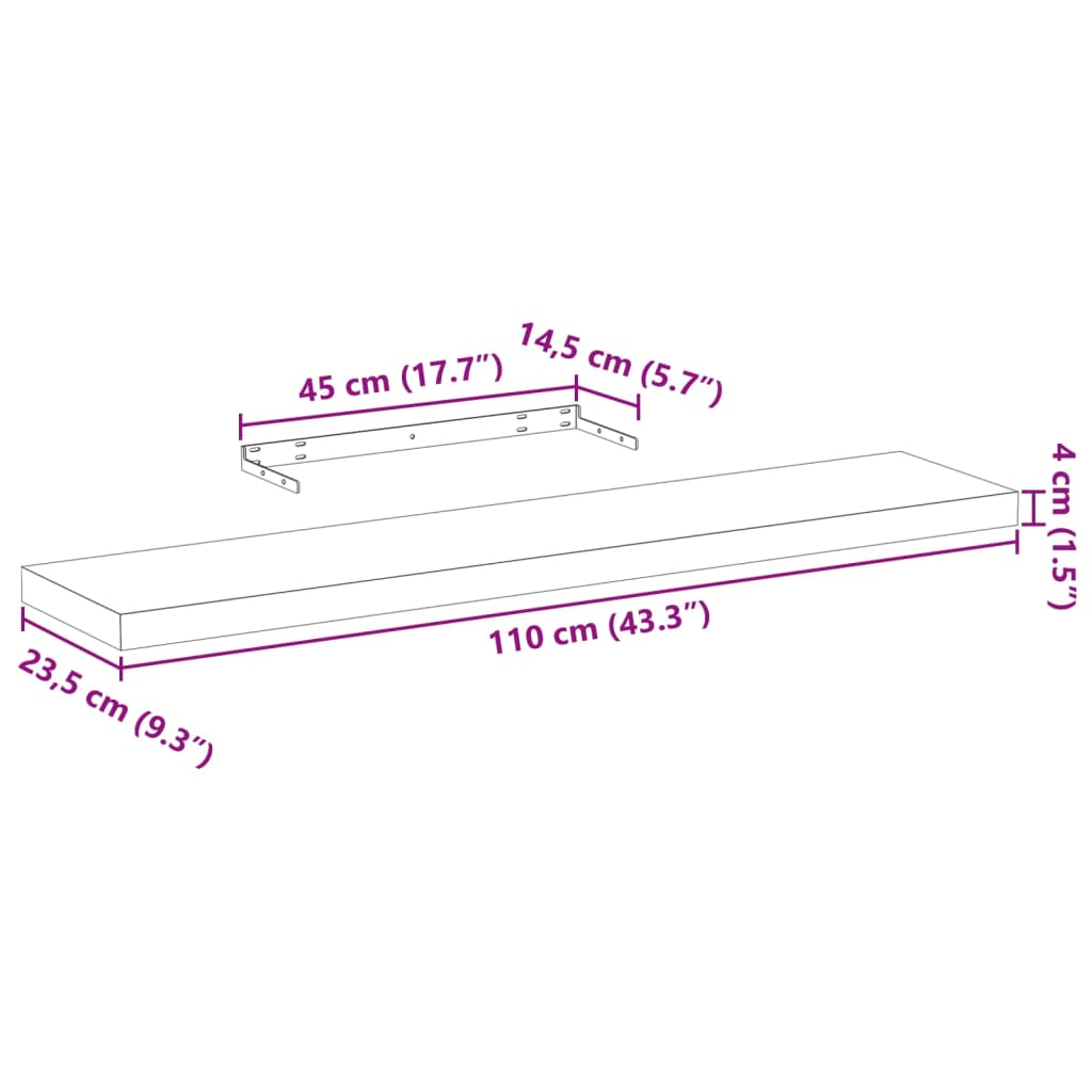 vidaXL Ράφια Τοίχου 4 τεμ. 110x23,5x4 εκ. Επεξεργασμένο Ξύλο