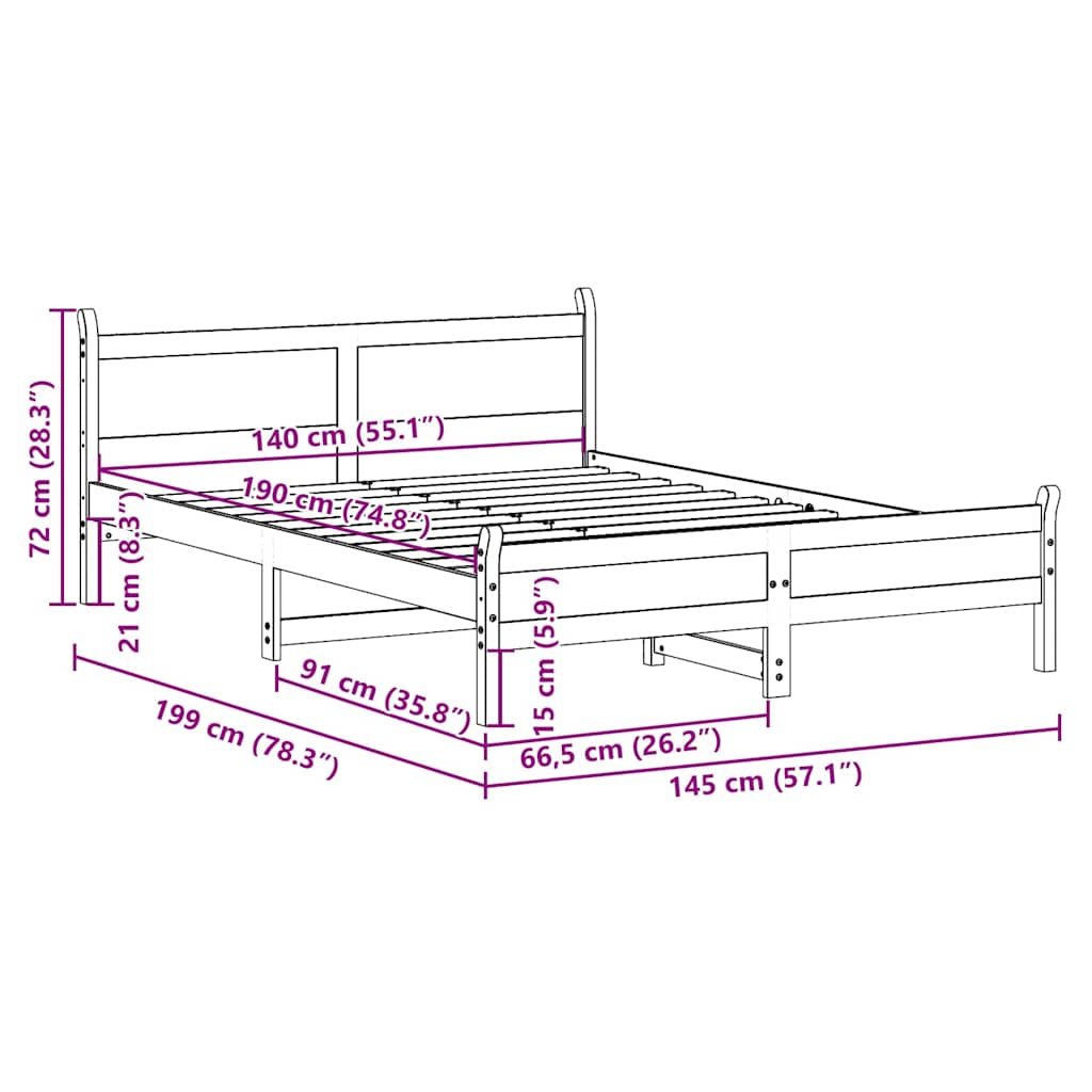 vidaXL Σκελετός Κρεβατιού Χωρίς Στρώμα Καφέ 140x190 Μασίφ Ξύλο Πεύκου
