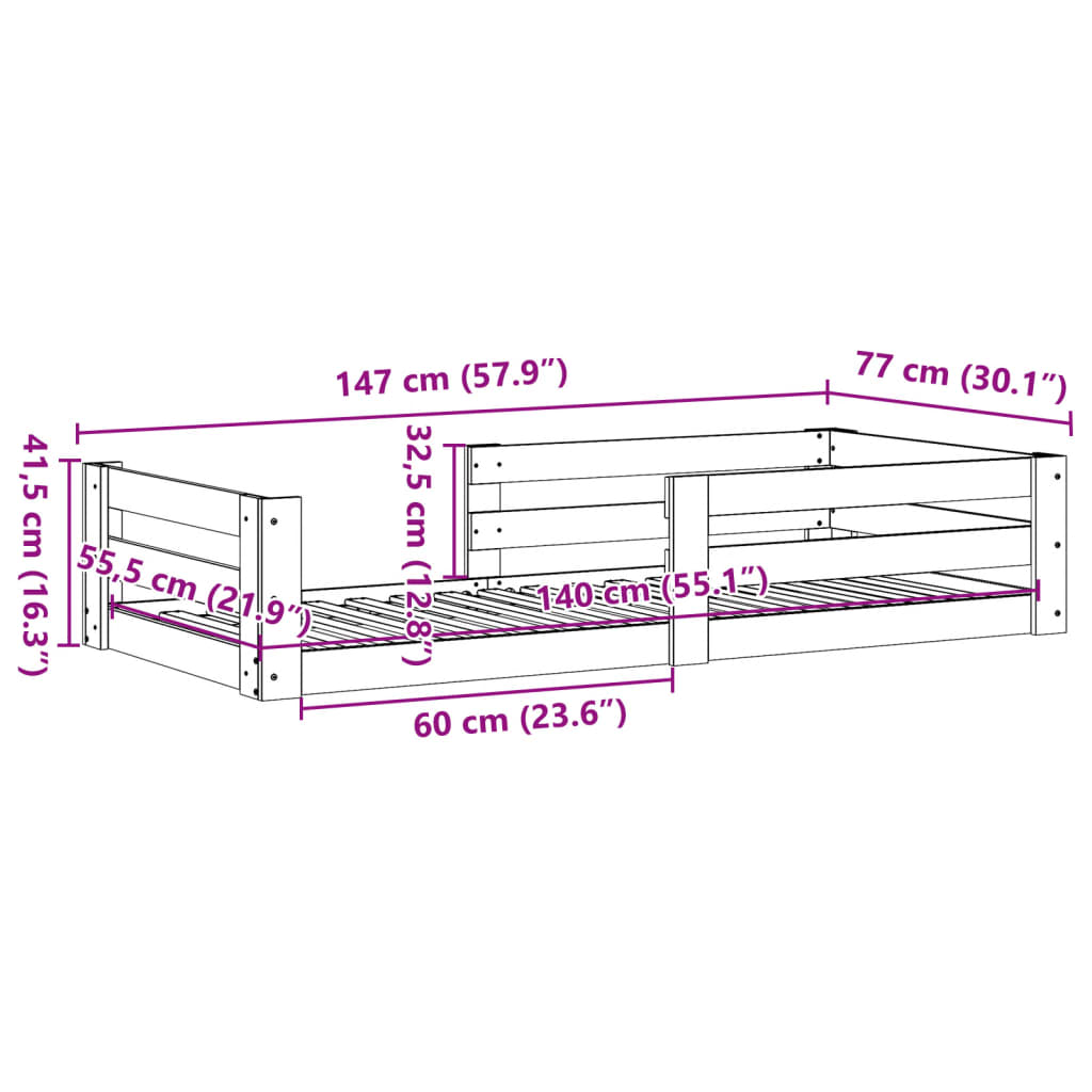 vidaXL Σκελετός Κρεβ. Χωρίς Στρώμα 70x140 εκ. από Μασίφ Ξύλο Πεύκου