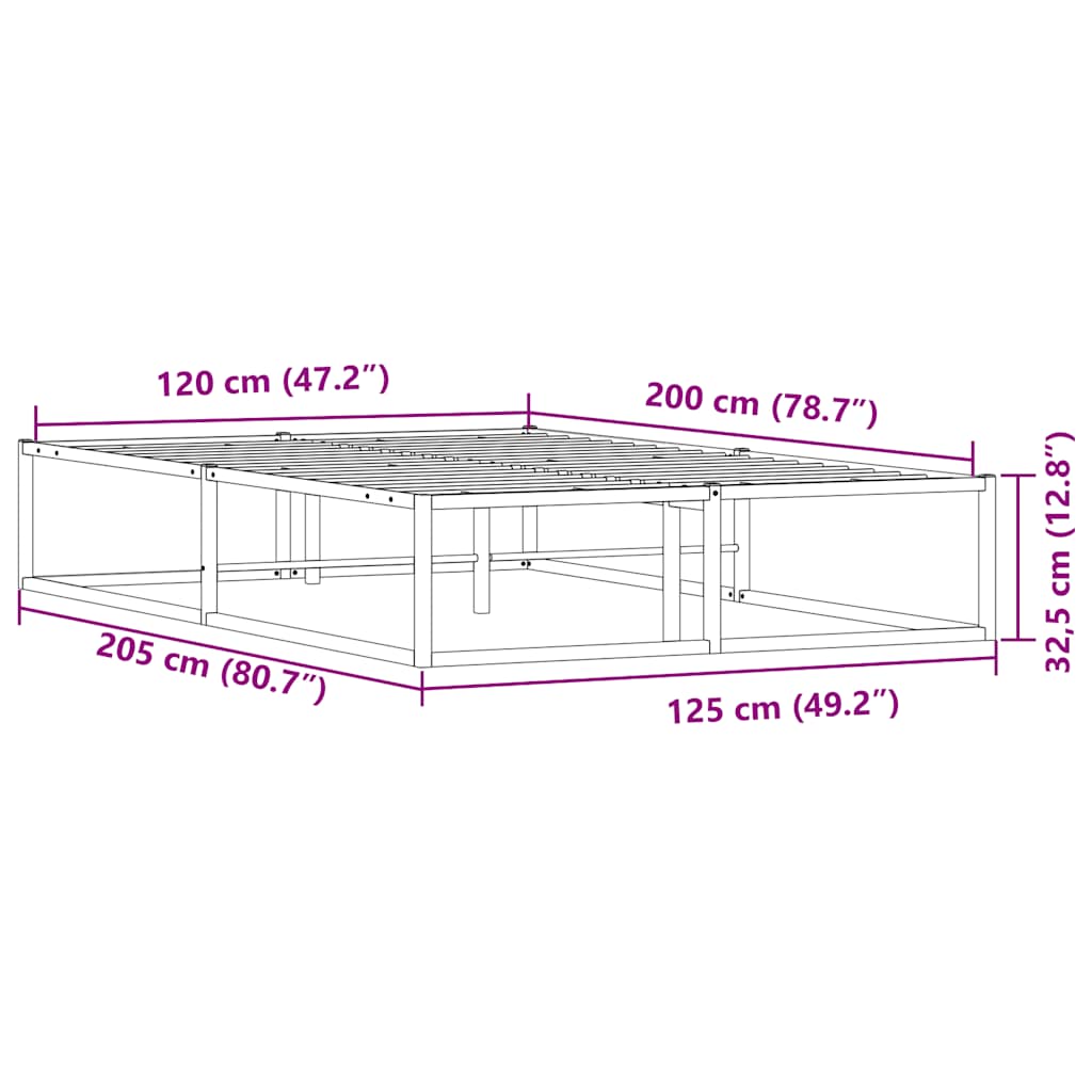 vidaXL Πλαίσιο κρεβατιού χωρίς στρώμα Λευκό 120x200 cm Μεταλλικό